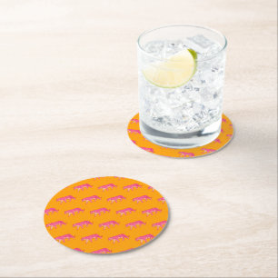Posavasos Redondo De Papel Tigre rosado caliente en negrita Naranja patrón Bo