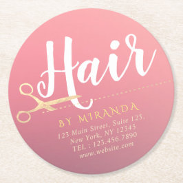 Posavasos Redondo De Papel Tijeras de oro rosa moderno Salón de maquillaje de