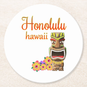 Posavasos Redondo De Papel Tiki divertido Honolulu Hawaii