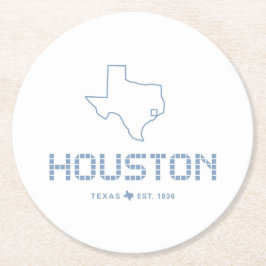 Posavasos Redondo De Papel Tile de Houston & Texas, Blue Tile, Houston Texas
