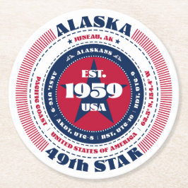 Posavasos Redondo De Papel Tipografía azul blanca roja de Alaska
