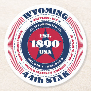 Posavasos Redondo De Papel Tipografía azul blanca roja Wyoming