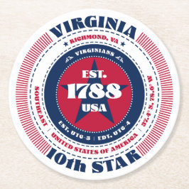 Posavasos Redondo De Papel Tipografía azul roja de Virginia