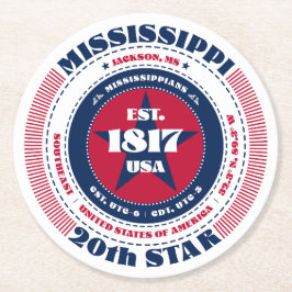 Posavasos Redondo De Papel Tipografía azul roja Misisipi
