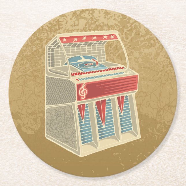 Posavasos Redondo De Papel Tocadiscos Grunge (Anverso)