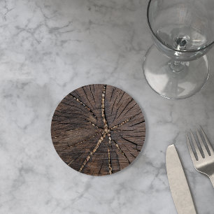 Posavasos Redondo De Papel Tocón de árbol de madera viejo de la rebanada