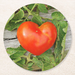 Posavasos Redondo De Papel Tomate con forma de corazón