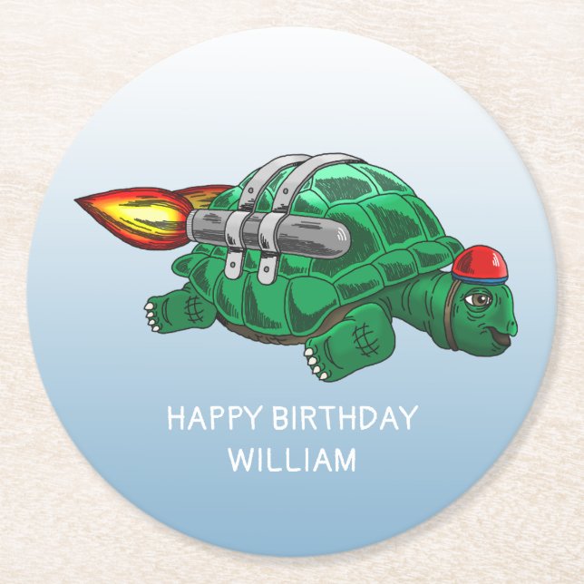 Posavasos Redondo De Papel Tortuga de cohetes (Anverso)
