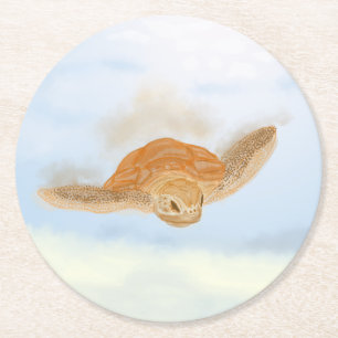 Posavasos Redondo De Papel Tortuga marina bajo el agua.
