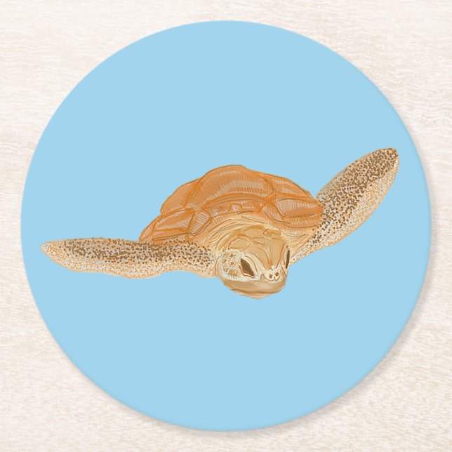 Posavasos Redondo De Papel Tortuga marina bajo el agua - transparente. (Anverso)