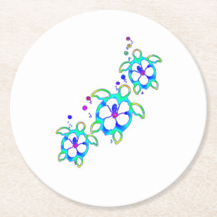 Posavasos Redondo De Papel Tortugas costeras honu hawaianas