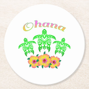 Posavasos Redondo De Papel Tortugas del Mar Verde Ohana