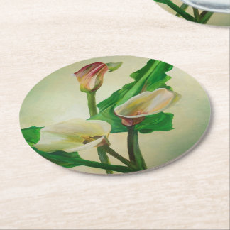 Posavasos Redondo De Papel Tres Calla Lilies Asombroso Acrílico Botánico