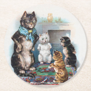Posavasos Redondo De Papel Tres pequeños gatitos y madre, Louis Wain