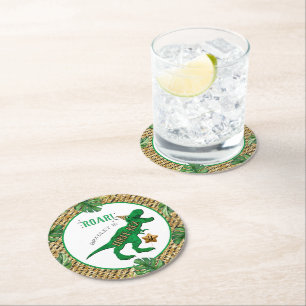 Posavasos Redondo De Papel Tres Rex Dinosaurio Tercer Cumpleaños