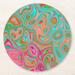 Posavasos Redondo De Papel Trippy Retro Naranja y Aqua Groovy Resumen de arte
