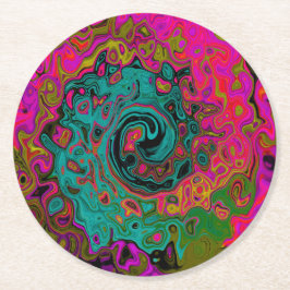 Posavasos Redondo De Papel Trippy Turquoise Resumen Retro Liquid Swirl