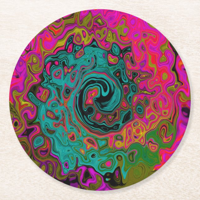 Posavasos Redondo De Papel Trippy Turquoise Resumen Retro Liquid Swirl (Anverso)