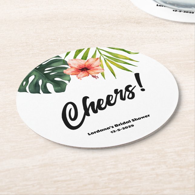 Posavasos Redondo De Papel Tropical Summer Bridal Shower (En perspectiva)