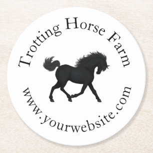 Posavasos Redondo De Papel Trotting Black Horse Circular Textos Ecuestres
