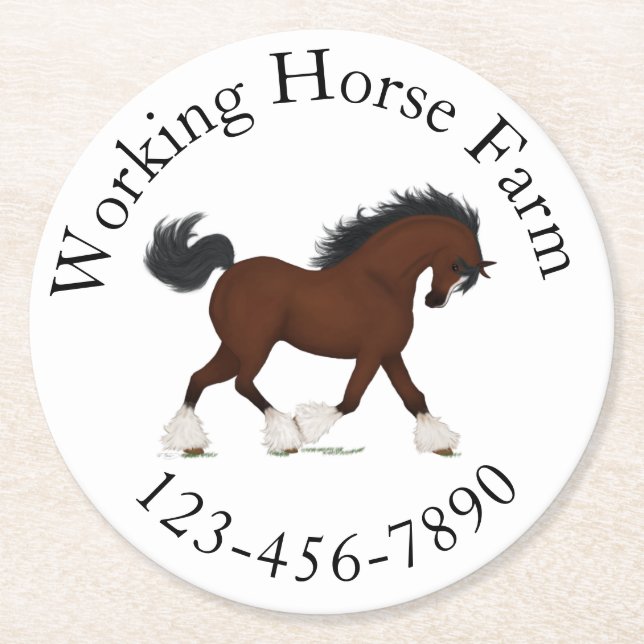 Posavasos Redondo De Papel Trotting Clydesdale Horse Circular Personalizado d (Anverso)
