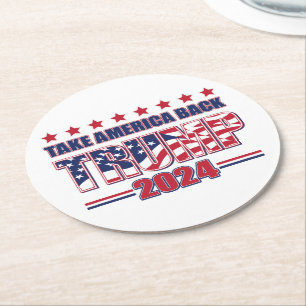 Posavasos Redondo De Papel Trump 2024: Recuperar a Estados Unidos