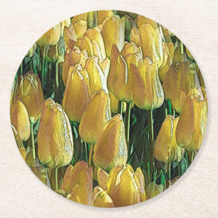 Posavasos Redondo De Papel Tulipanes amarillos brillantes