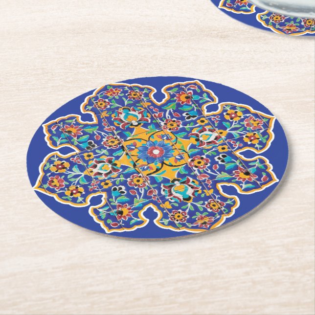 Posavasos Redondo De Papel Turquesa persa (En perspectiva)
