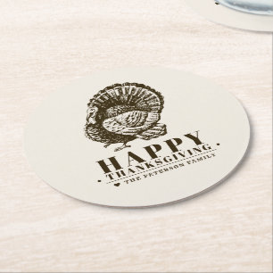 Posavasos Redondo De Papel Turquía salvaje   Acción de Gracias