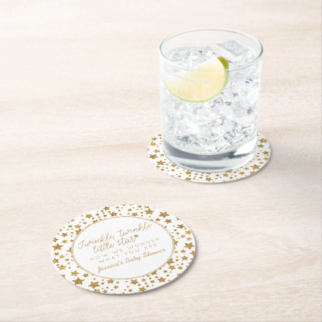 Posavasos Redondo De Papel Twink, Twinkle Little Star Baby Shower (In situ)