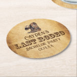 Posavasos Redondo De Papel Último partido de soltero de Rodeo Grunge Brown<br><div class="desc">Llamando a todos los vaqueros a celebrar el último rodeo de su amigo sureño. Un par marrón de botas de vaquero y gorra sentados sobre una grunge escoria de papel fiesta estilo pergamino descolorido para pasarlo bien con tus amigos occidentales del país. Una fresca fiesta de solteros con temática occidental....</div>