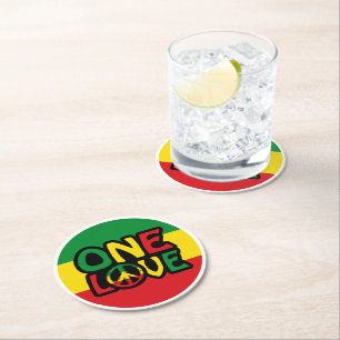 Posavasos Redondo De Papel Un amor, diseño de reggae con colores de reggae