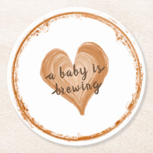 Posavasos Redondo De Papel Un bebé está preparando café, ducha de corazón