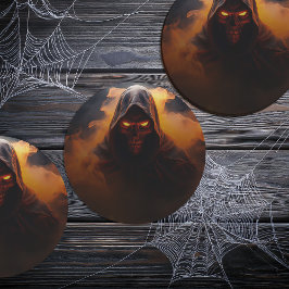 Posavasos Redondo De Papel Un demonio oscuro con naranja humo halloween