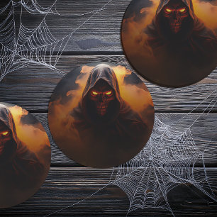 Posavasos Redondo De Papel Un demonio oscuro con naranja humo halloween