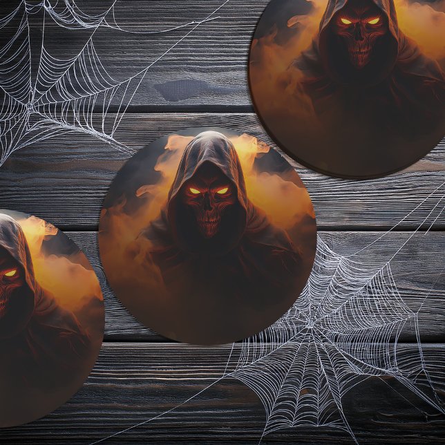 Posavasos Redondo De Papel Un demonio oscuro con naranja humo halloween (Subido por el creador)