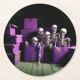 Posavasos Redondo De Papel ¡Un grupo de Skeletons fantasmales en morado! Posa