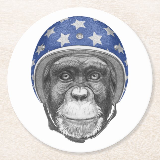 Posavasos Redondo De Papel Un jinete de la motocicleta del chimpancé (Anverso)
