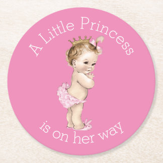 Posavasos Redondo De Papel Un pequeño rosa de princesa Baby Shower