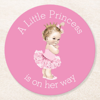Posavasos Redondo De Papel Un pequeño rosa de princesa Ballerina Baby Shower
