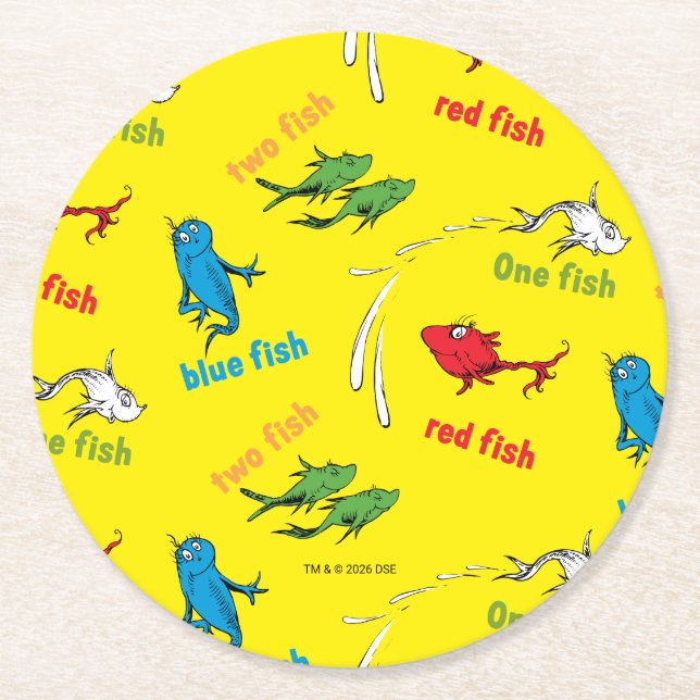 Posavasos Redondo De Papel Un pez dos peces patrón amarillo (Anverso)