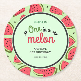 Posavasos Redondo De Papel Una en una sandía de verano de Melón Primer cumple
