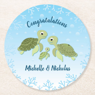 Posavasos Redondo De Papel Under the Sea Turtle Baby Shower