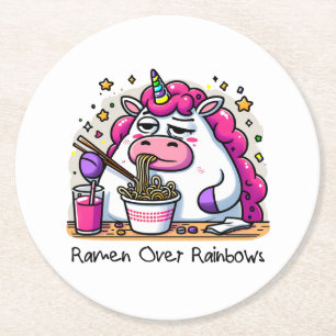Posavasos Redondo De Papel Unicornio comiendo Ramen
