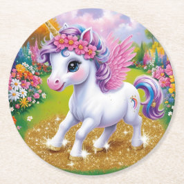 Posavasos Redondo De Papel Unicornio mágico