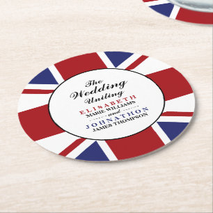 Posavasos Redondo De Papel Union Jack Flag Boda británico