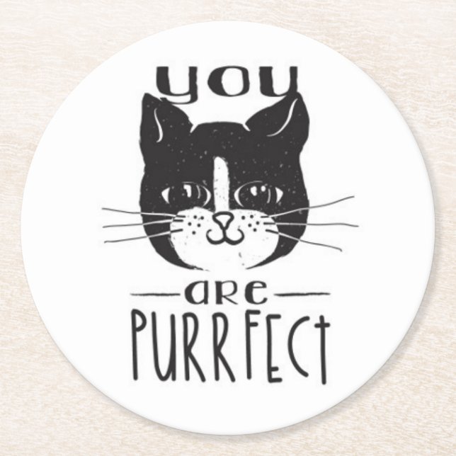 Posavasos Redondo De Papel Usted es Purrfect (Anverso)