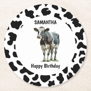Posavasos Redondo De Papel Vaca en blanco y negro