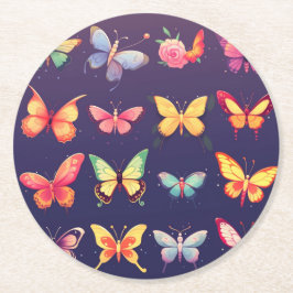 Posavasos Redondo De Papel vajilla con tema de mariposa, mariposa linda