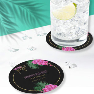 Posavasos Redondo De Papel Vamos a festejar Cumpleaños 40 Tropical Neón Oro N